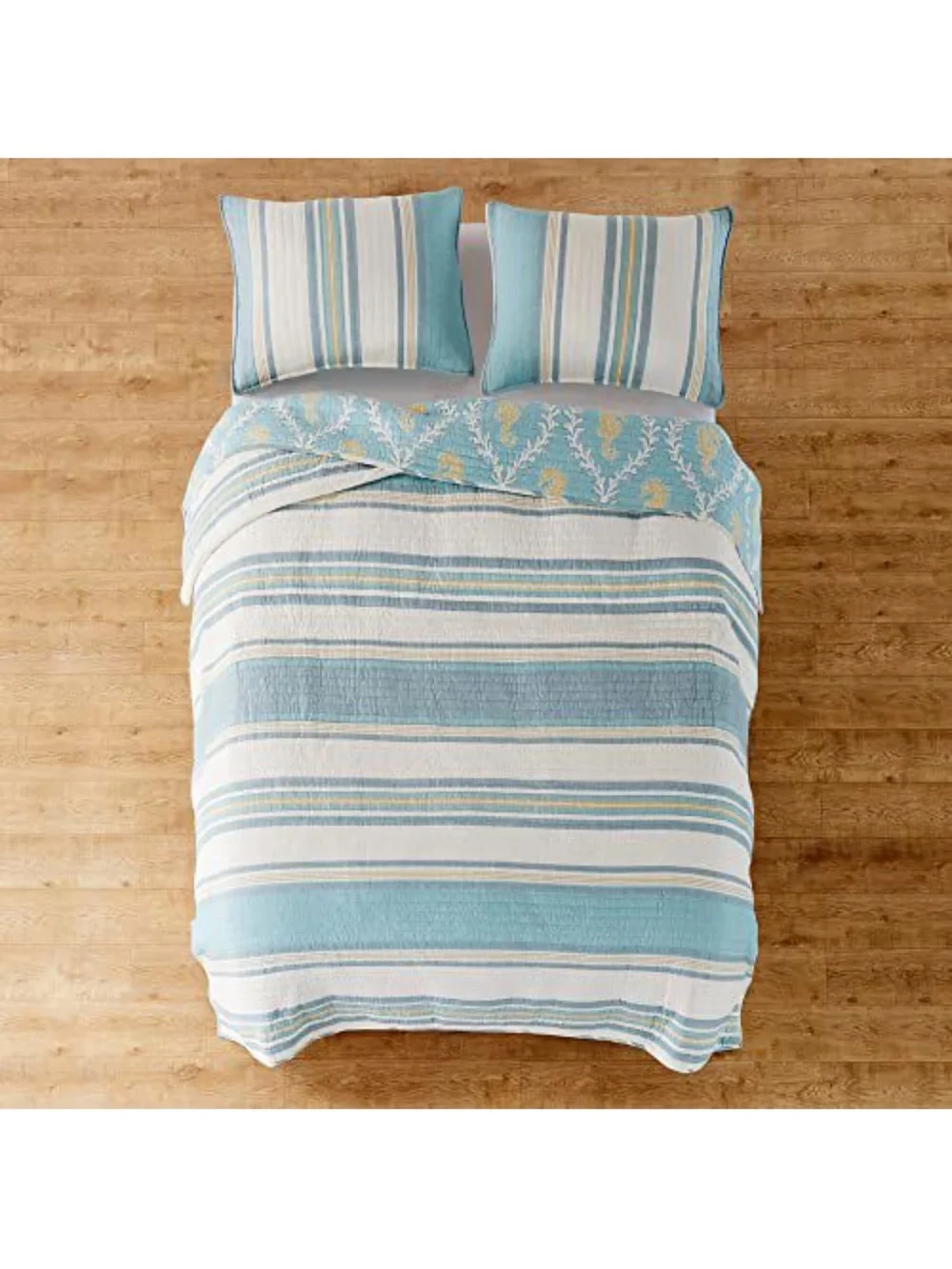 Coastal Stripe Blue and White Quilt Set Levtex